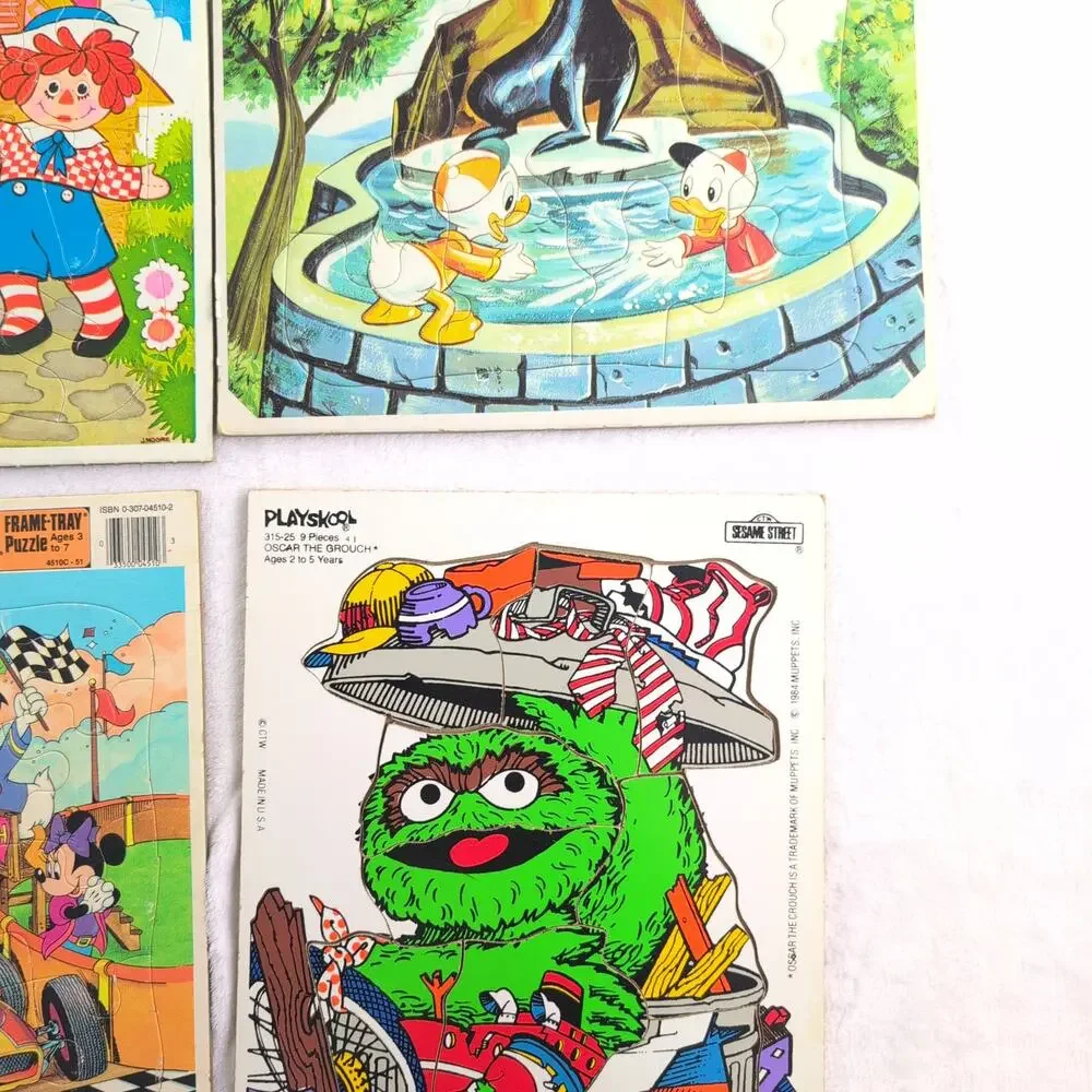 EUC Lot of (6) Vintage Tray Puzzles (Disney, Sesame Street, Raggedy Ann & Andy)